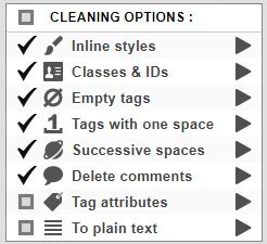 html source cleaning options