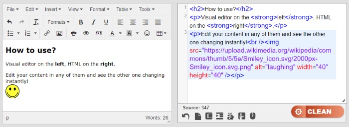 free online instant HTML editor cleaner